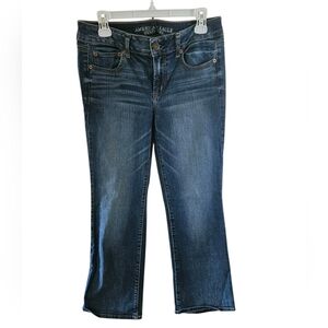 American Eagle Outfitters Dark Blue Flare Jeans Favorite Boyfriend Size 8 CL0038